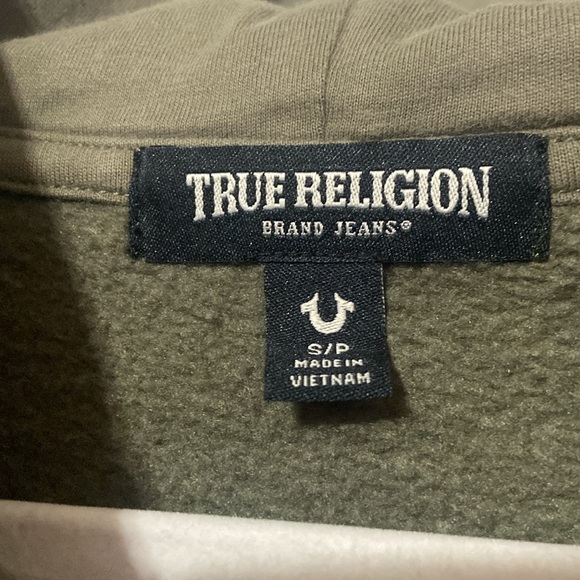 True Religion Kalamata Collegiate Pull Over Crop Sweat Hoodie-SMALL--in olive - Picture 4 of 4